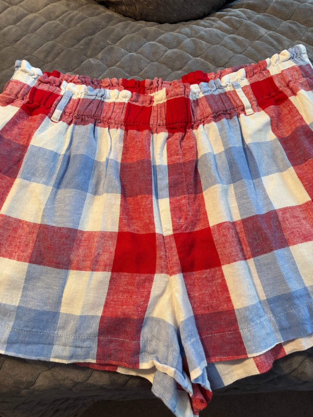 a new day Red, Blue and White Linen Elastic-Waist Shorts
